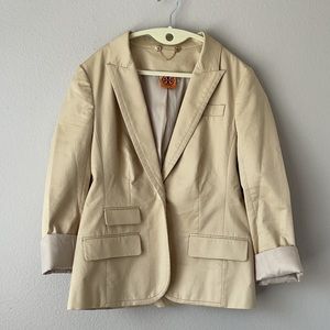 Tory Burch Size 12 Khaki Blazer with gold buttons